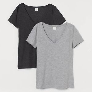 Georgie R 2 Pack Black / Grey V neck Tshirt set L